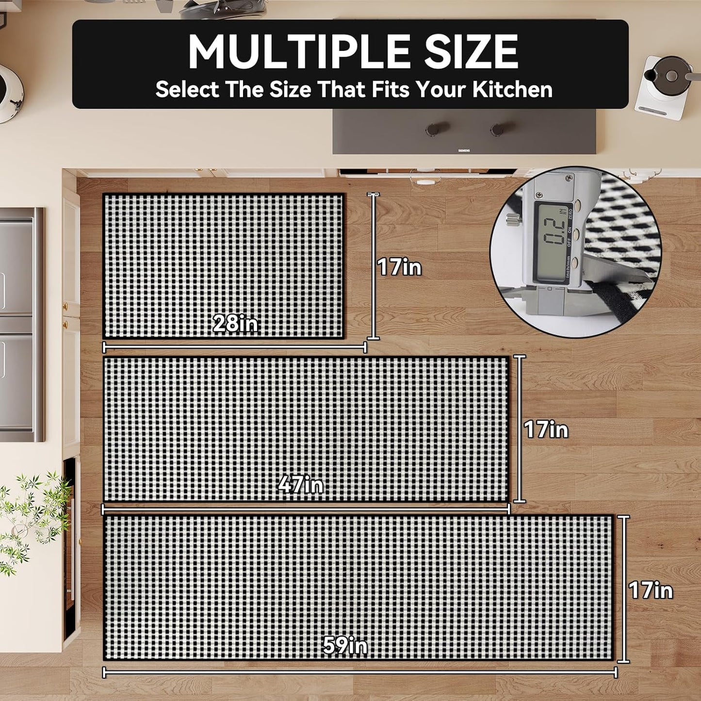 Kitchen Rugs Non Slip Washable, Rubber Backing Soft Chenille Braided Kitchen Mats for Floor, Super Absorbent Kitchen Runner Rug Standing Mat Sink Mat, Easy to Clean, Black 17"x47"