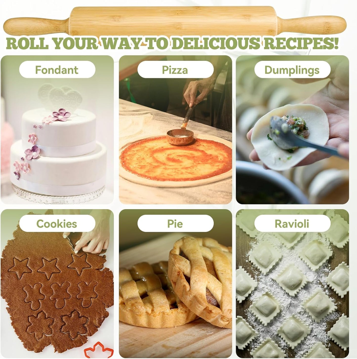 17.5 inch Wooden Rolling Pin for Baking - Long Dough Roller for All Baking Needs