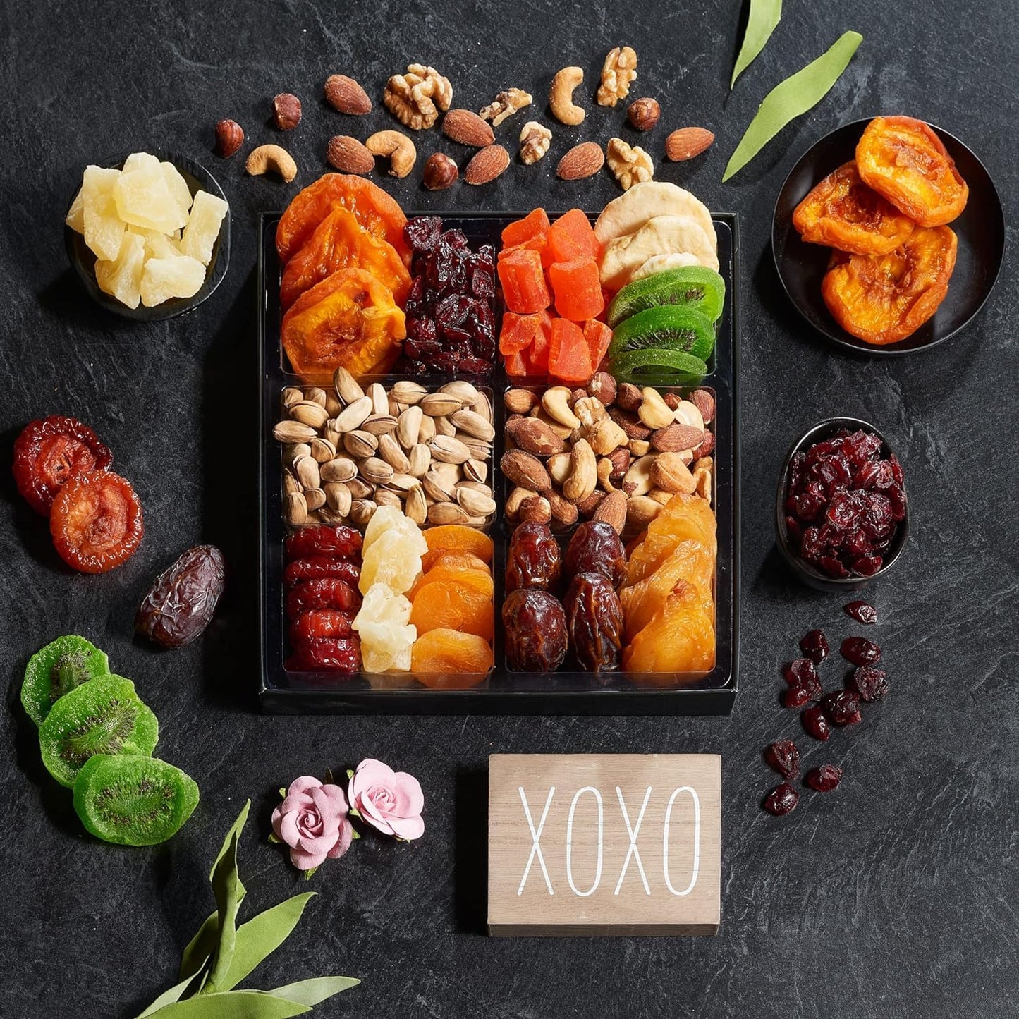 Dried Fruit & Nuts Gift Basket Arrangement Platter, Gourmet Food Snack Box, For Christmas, New Years, Birthday Care Package, Healthy Kosher - Her Him - 12 Snackberry Assortment (12-Pack)