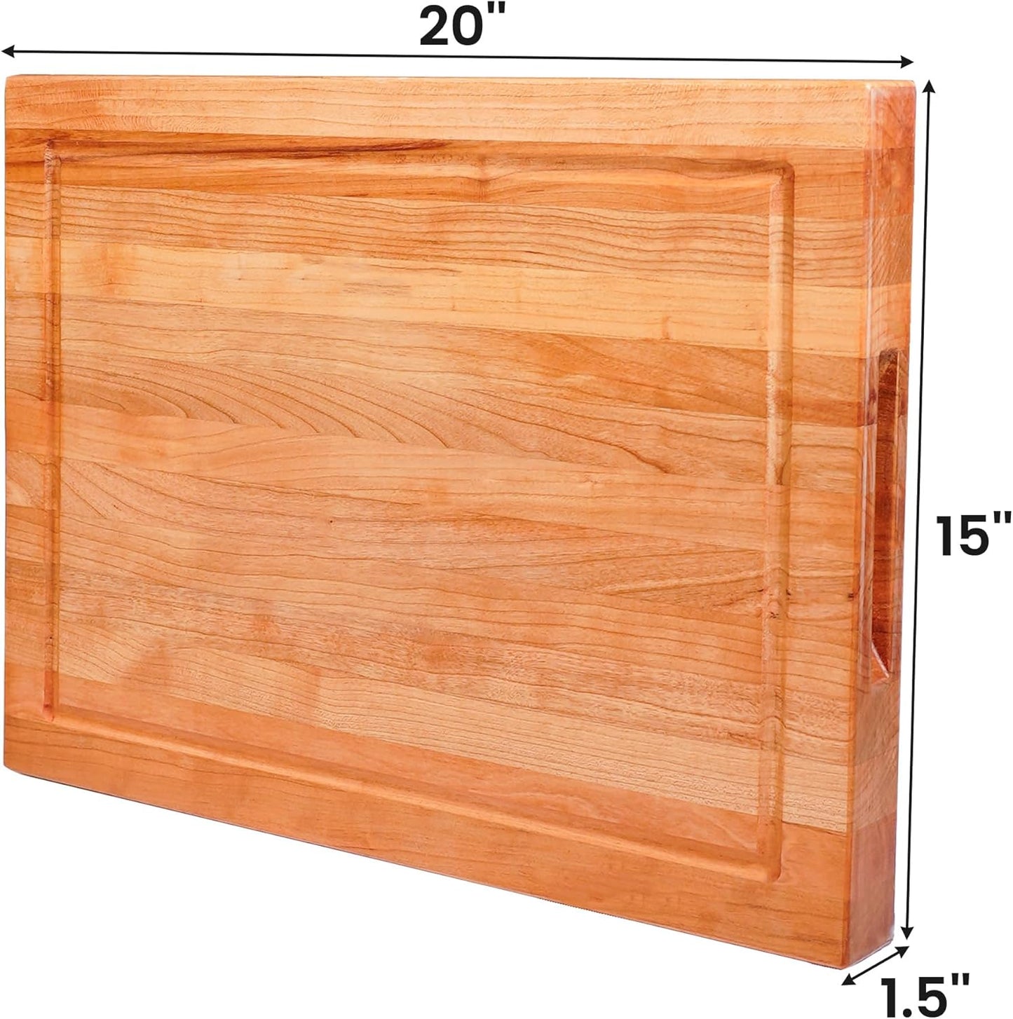 CONSDAN Wood Cutting Board for Kitchen, USA Grown Hardwood, 20 x 15, Solid Cherry Wood with Invisible Inner Handle, Prefinished with Food-Grade Oil, Suitable for Kitchen Edge Grain, 1-1/2" Thick