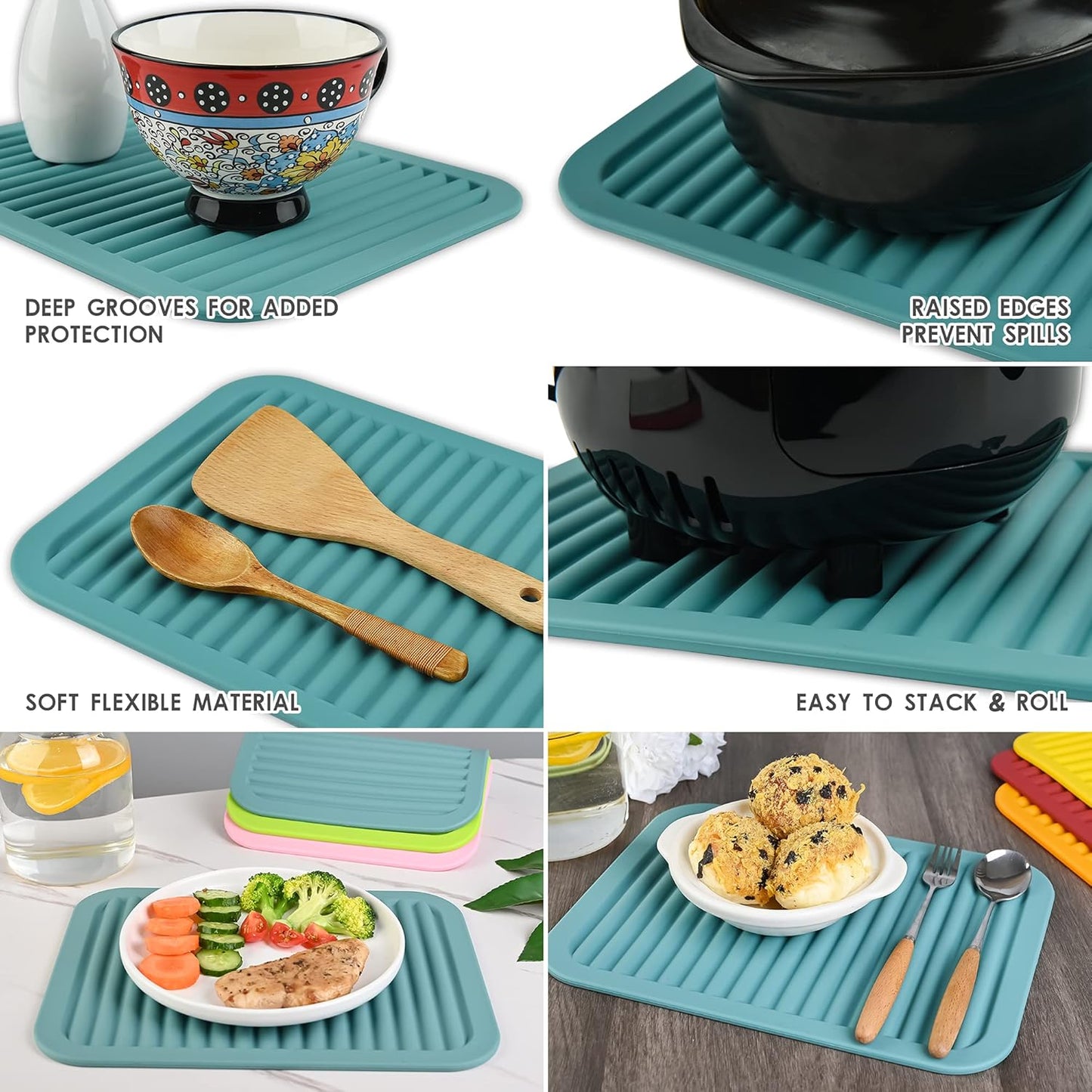 Smithcraft Silicone Trivets Mats for Hot Dishes and Hot Pots, Hot Pads for Countertops, Tables, Pot Holders, Spoon Rest Small Drying Mats Set of 2 Many Colors for Your Choose (Grey Blue)