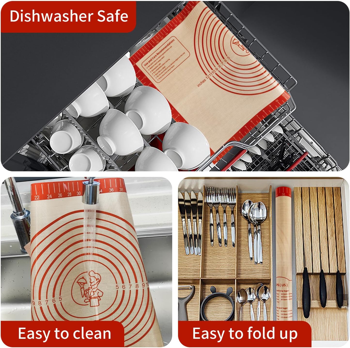 Non Stick Silicone Pastry Mat, Dough Mat for Rolling, Food-grade Reusable Baking Mat Fondant Mat Nonslip Kitchen Mat for Counter Oven Mat for Making Cookies Macarons Bread Pizza