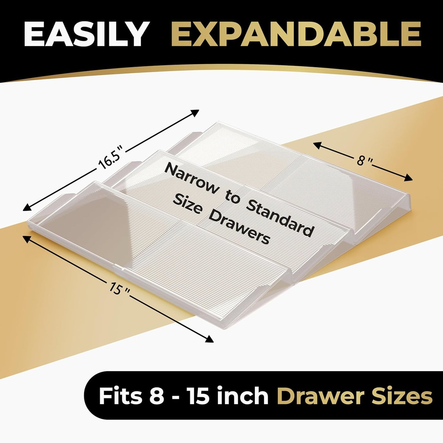 LEVANI Spice Drawer Organizer – 3 Large Tiers, Anti-Slip Grips, Narrow to Standard Drawer Size - Expandable from 8 – 15 inches Wide, Clear Durable Acrylic Spice Rack, No Sliding in Kitchen Drawers