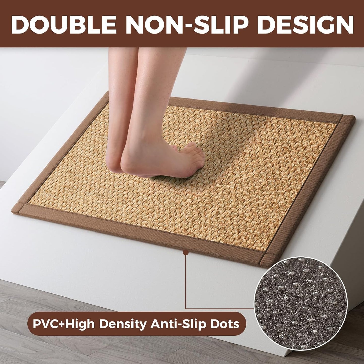 Kitchen Rugs Non Slip Washable, Anti Fatigue Cushioned Kitchen Mats for Floor, Super Absorbent Jute-Look Kitchen Sink Mat Standing Mat for Office, Laundry, Brown 17"x47"