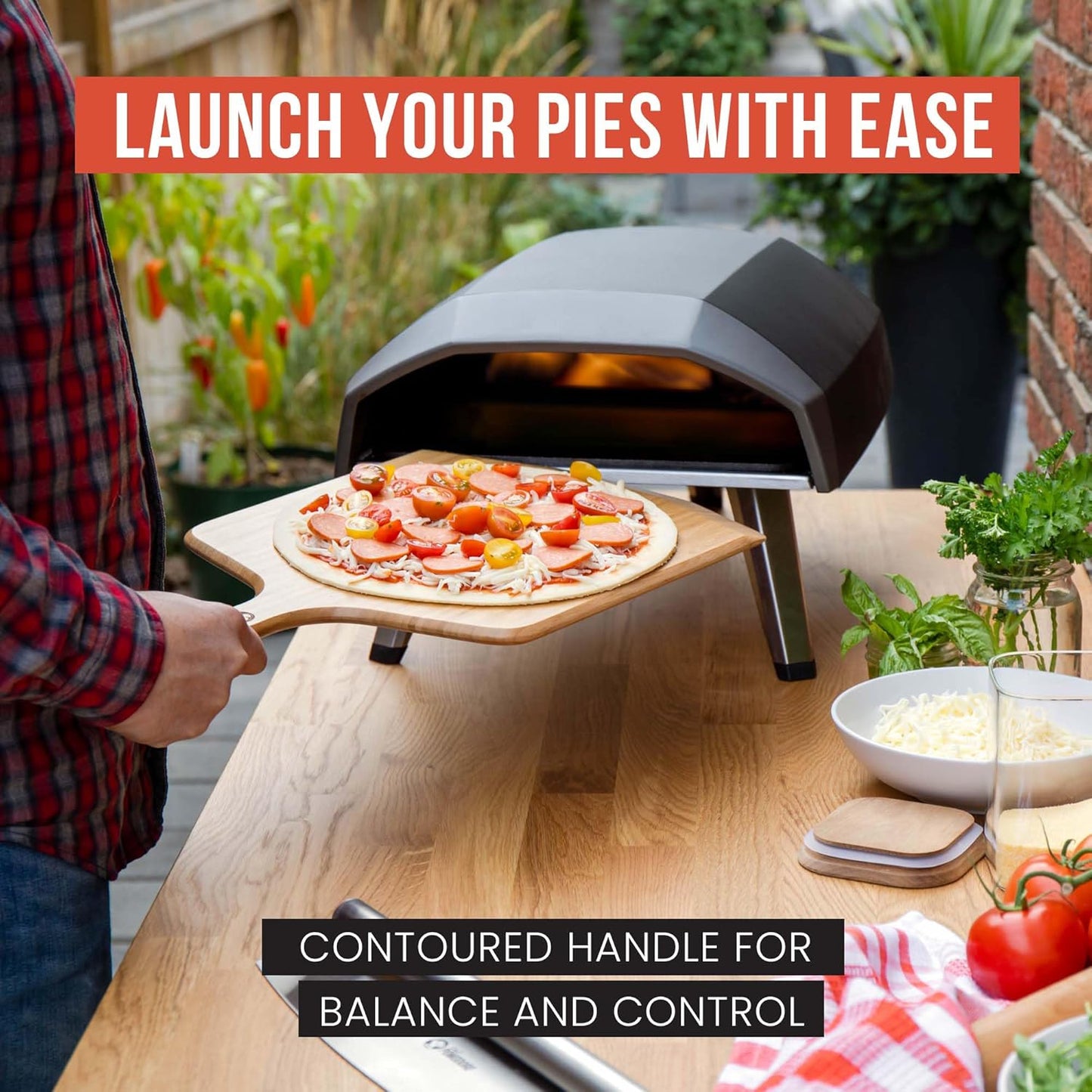 Chef Pomodoro 12-inch Bamboo Pizza Peel, Wooden Pizza Peel 12 Inch, Homemade Wood Pizza Peel with Handle, Pizza Oven Accessories, Spatula Gourmet