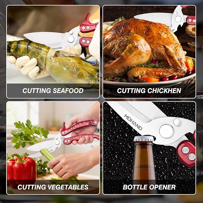 MDHAND Kitchen Shears - Heavy Duty Poultry Shears for Chicken Turkey Fish Fruit Vegetables and Meat Cutting - Stainless Steel Dishwasher Safe Food Kitchen Scissors with Anti-Slip Handle & Safety Lock
