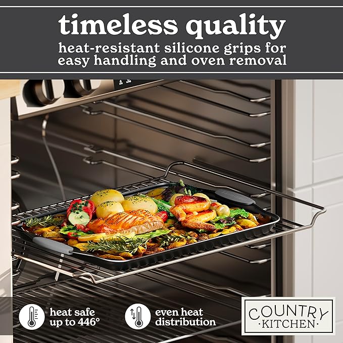 Country Kitchen Nonstick Stackable Bakeware Set - Heavy Duty, Durable, Easy Release Baking Set, Grey, 4 Pcs