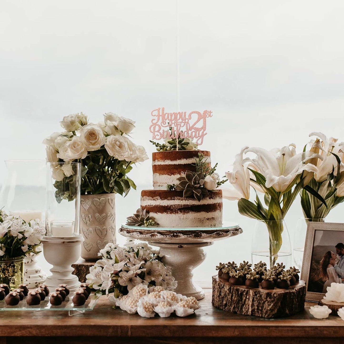 1 PCS Happy 21st Birthday Cake Topper - Glitter Cheers to 21 Years - Fabulous Cake Decoration for 21st Birthday Theme Party - Rose Gold