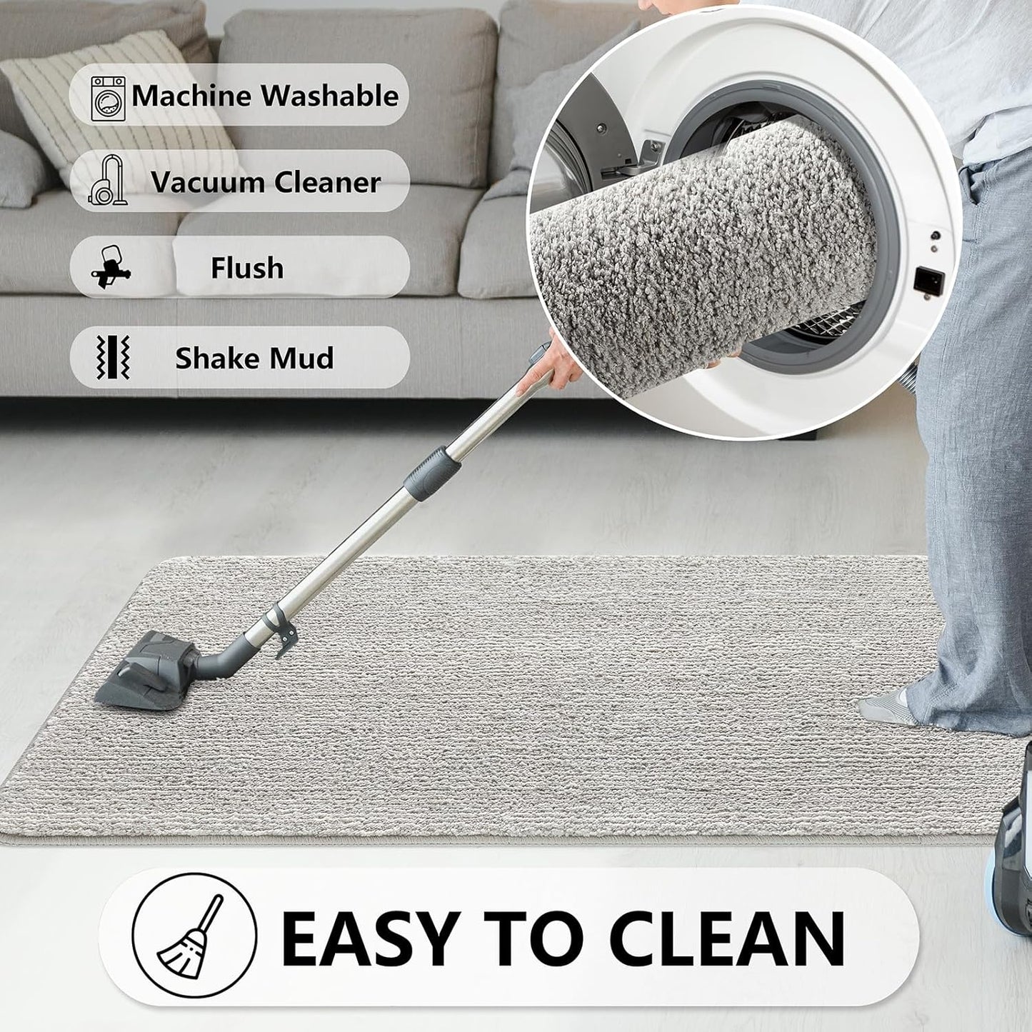 REFETONE Indoor Doormat, Front Door Mat 32"x48" Absorbent Rubber Backing Non Slip Back Door Mats, Washable Low-Profile Inside Floor Mat Door Rugs for Entryway, Resist Dirt Mud Mat for Dogs, Grey