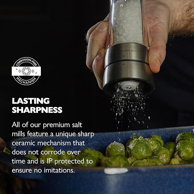 COLE & MASON Derwent Salt Grinder - Stainless Steel Mill Includes Gourmet Precision Mechanism and Premium Sea Salt