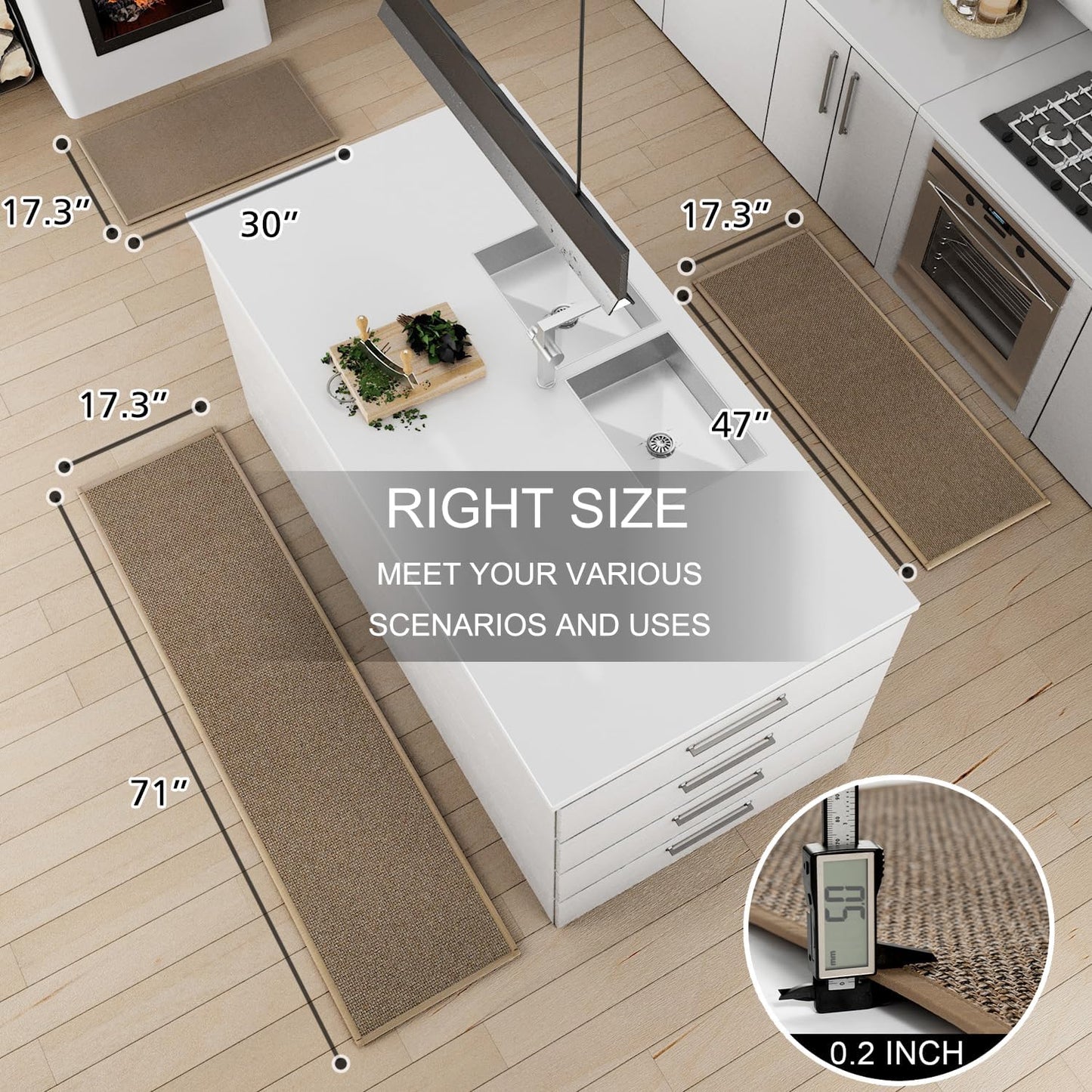 Kitchen Mat 1 PCS, Cushioned Non Slip Rugs for Kitchen Floor, Absorbent Runner Comfort Standing Mats Washable for Kitchen, Office, Home (Brown, 17.3"x47")