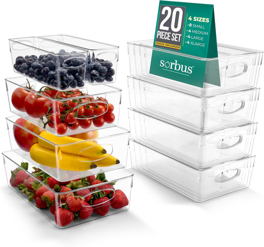 Sorbus Variety 20-Pack Clear Plastic Organizing Bins – Clear Bins for Organizing, Refrigerator Organizers, Fridge Organizer, Pantry Storage, Kitchen Organizer, and Pantry Organizers and Storage Bins