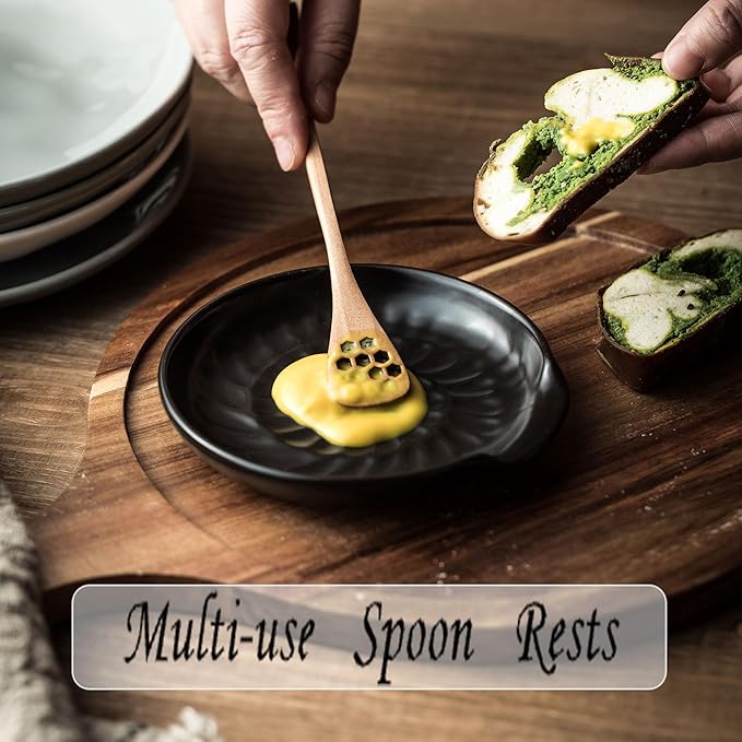 Spoon Rest for Kitchen Counter, Spoon Holder for Stove Top Cooking Large Utensil Rest, Modern Farmhouse Kitchen Decor Utensil Holder for Spoons Ladles Tongs Spatula, Black