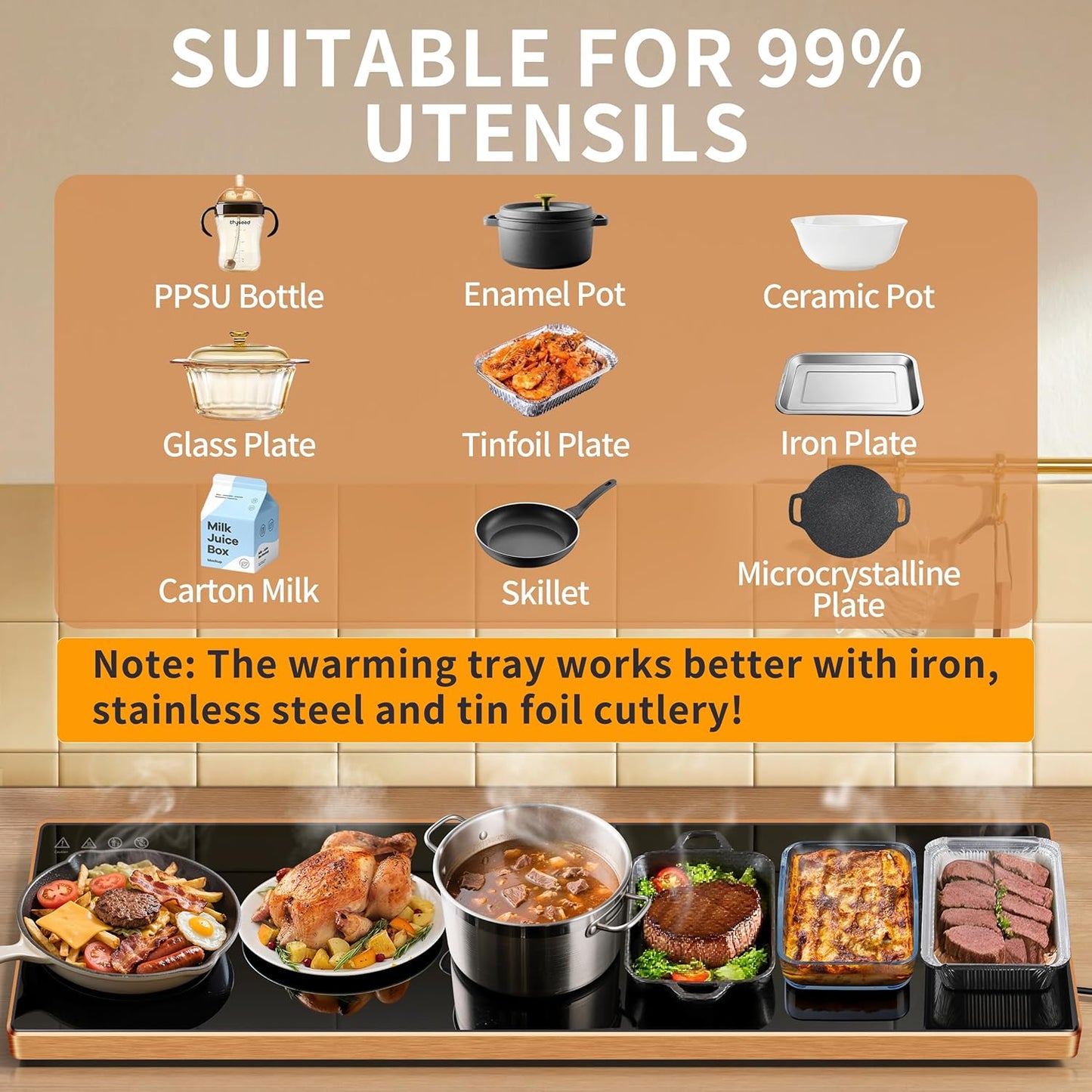 Electric Warming Tray (Extra Long 59”x12”)，Commercial Food Warmers for Parties Buffet & Gathering, Warming Mat for Food with Thermostat, Tempered Glass Food Warming Mat with Adjustable Temperature