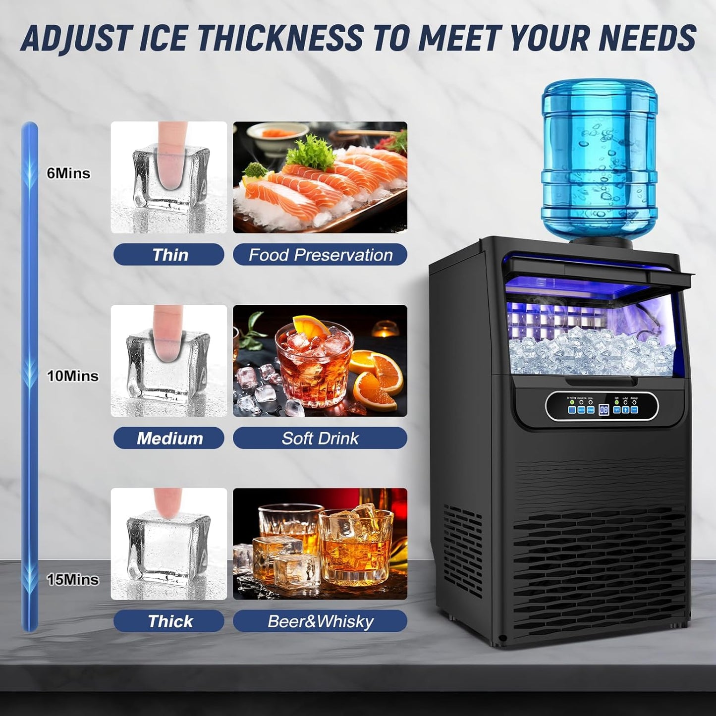 100LBS/24H High Output - Commercial Under Counter Ice Maker with 30LBS Storage - Built-in/Freestanding Design, Self-Cleaning & 24H Timer - for Home Bars Outdoor