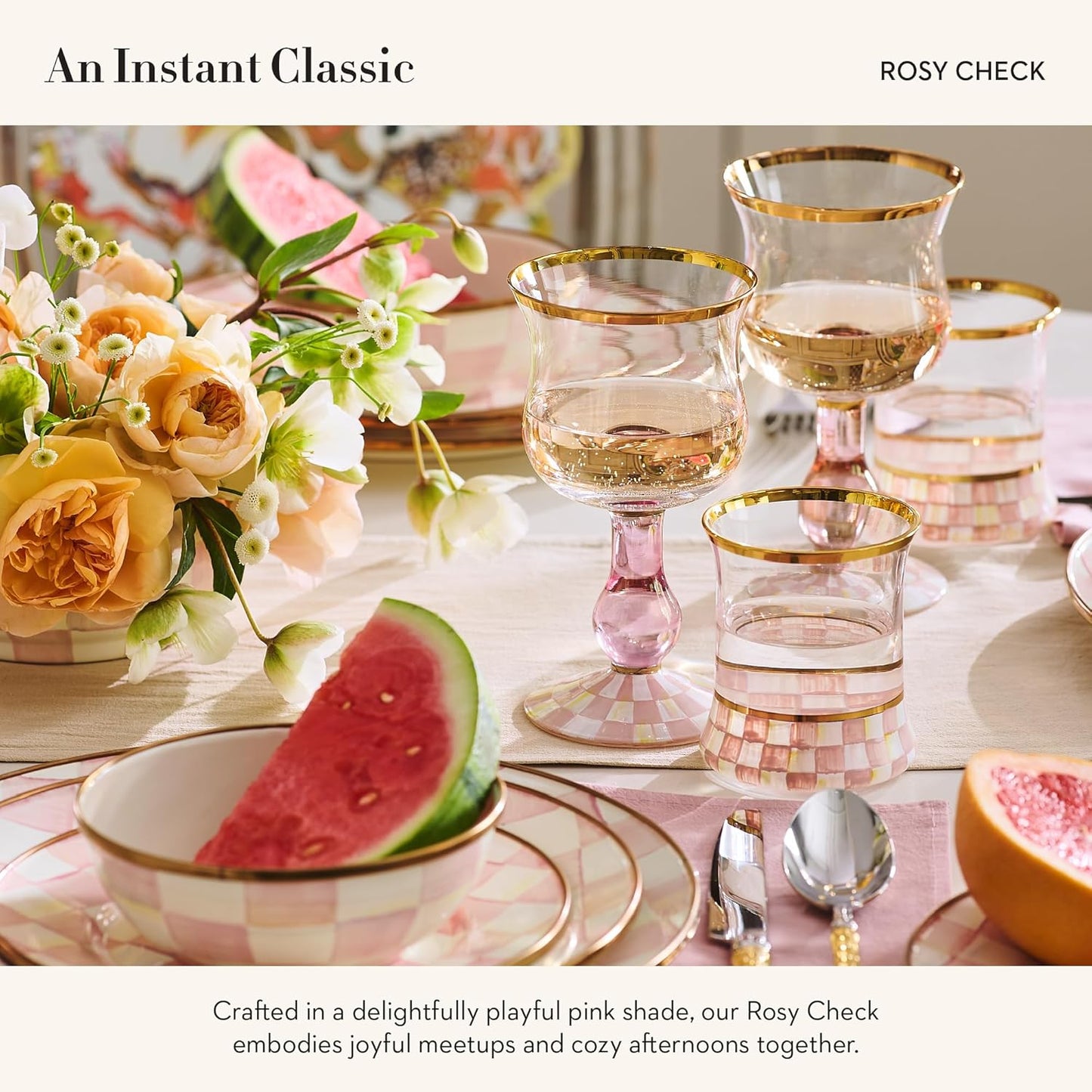 MACKENZIE-CHILDS Enamel Dipping Bowl, Small Serving Bowl for Entertaining, Pink-and-White Rosy Check