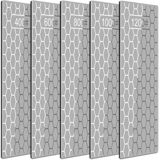 Diamond Sharpening Stone, 5 Pcs Knife Sharpener Stone with Non-Slip Base, Diamond Sharpening Plate for Scissors Pocket Knife Outdoor Kitchen Sharpening Tools (400/600/800/1000/1200 Grit)