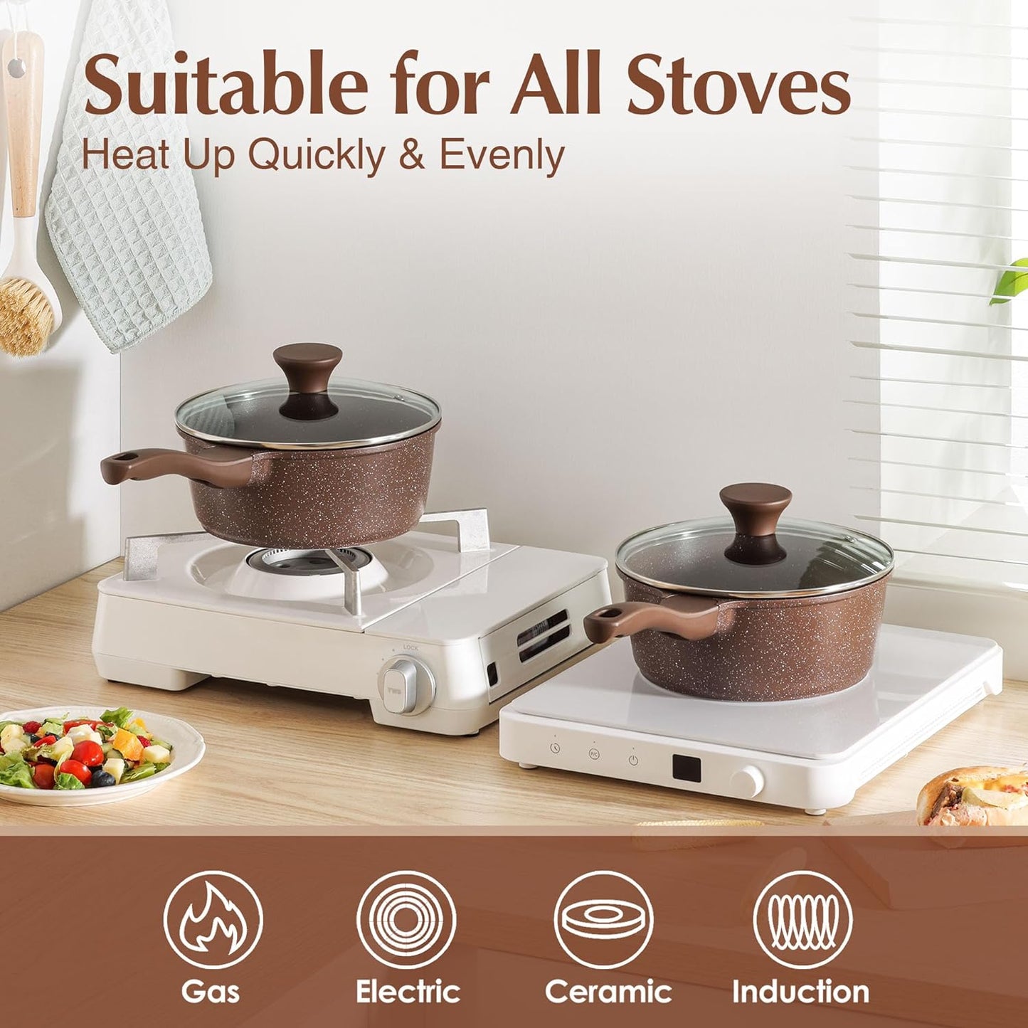 SENSARTE Saucepan Nonstick with Lid 2.0 Quarts Granite Coating Sauce Pot Small Kitchen Cooking Pot, Induction Comptable, Free of Intentionally Added PFOA