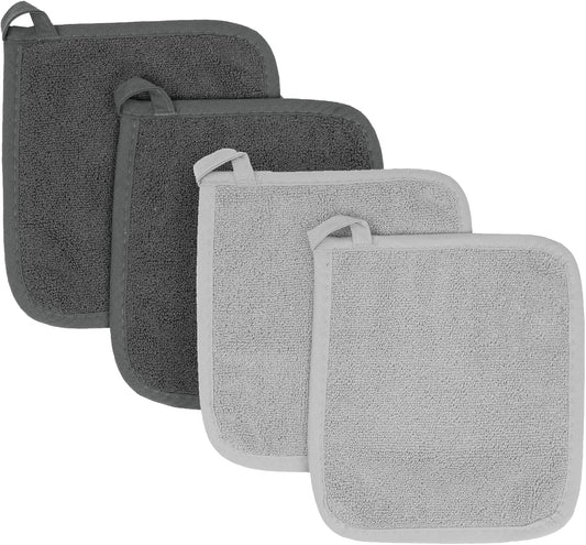 RITZ Terry Potholder & Hot Pad: Unparalleled Heat Resistant, Durable 100% Cotton – Ergonomically Designed for Optimal Grip – Easy-Care Machine Washable – 4-Pack, Titanium/Graphite