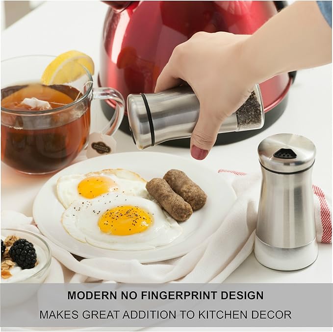 Salt and Pepper Shakers Set with Adjustable Pour Holes by CHEFVANTAGE - Stainless Steel