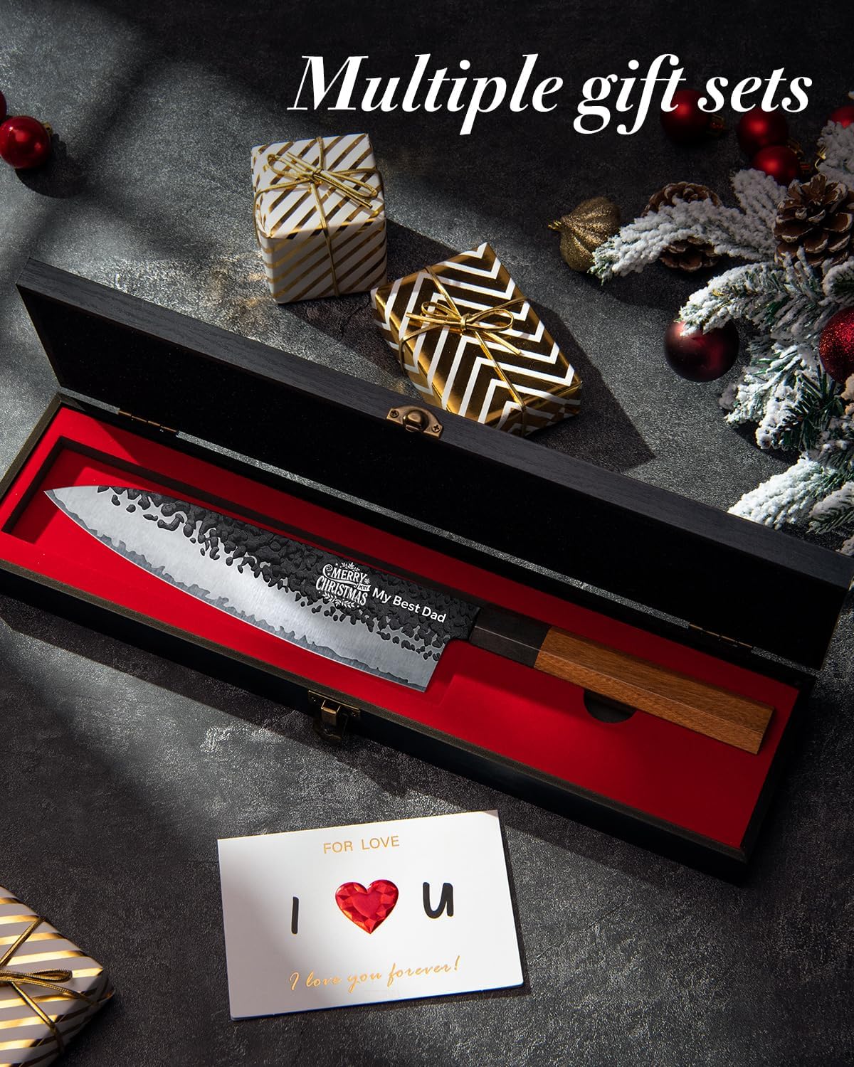 Personalized Gifts for Men Engraved Custom Japanese Knife, Hand Forged High Carbon Steel Chef Knife With Rosewood Handle, The Practical Birthday Gift for Your Loved Ones (Sandalwood Gift Box)