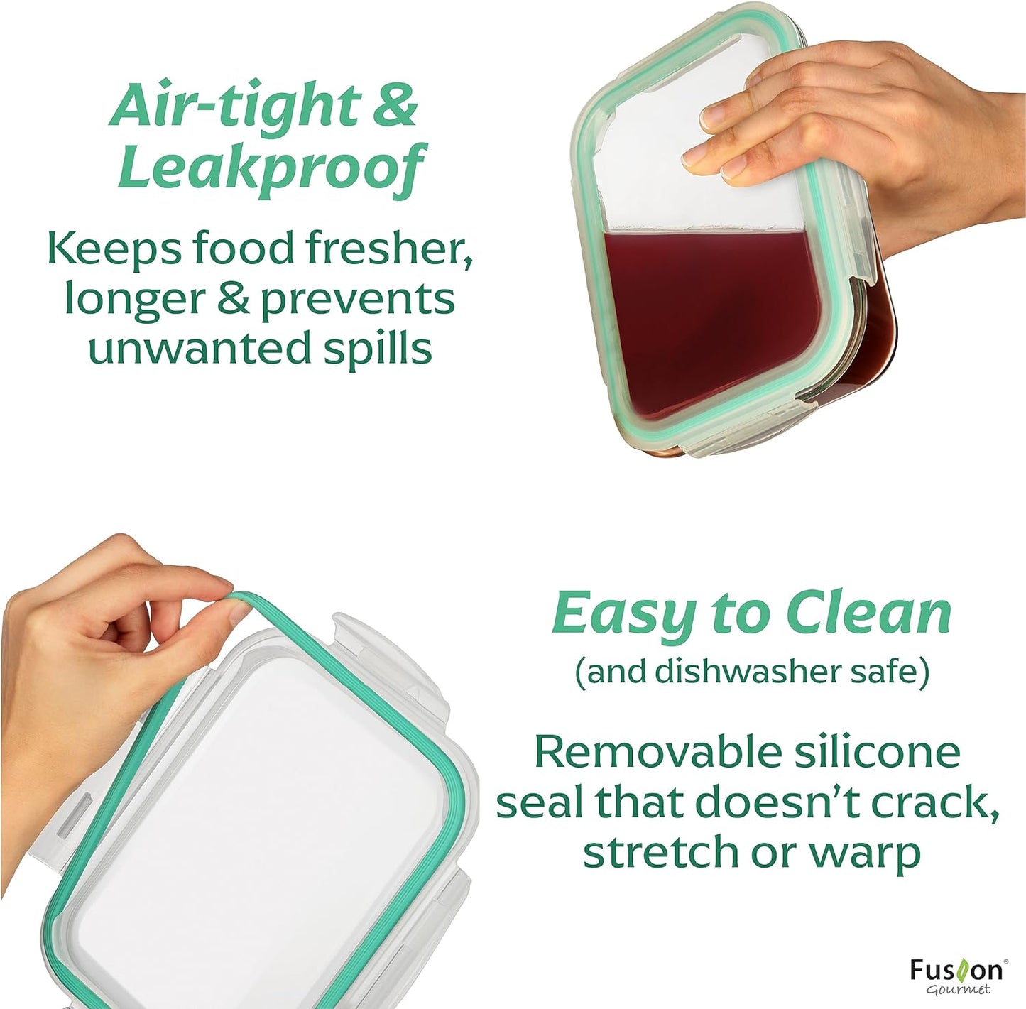 Fusion Gourmet 8 Pack 35 oz Glass Storage Containers with Lids - Airtight, Leakproof, Oven, Microwave & Freezer Safe, Stain & Odor Resistant, Reusable Meal Prep Containers (16-Piece)