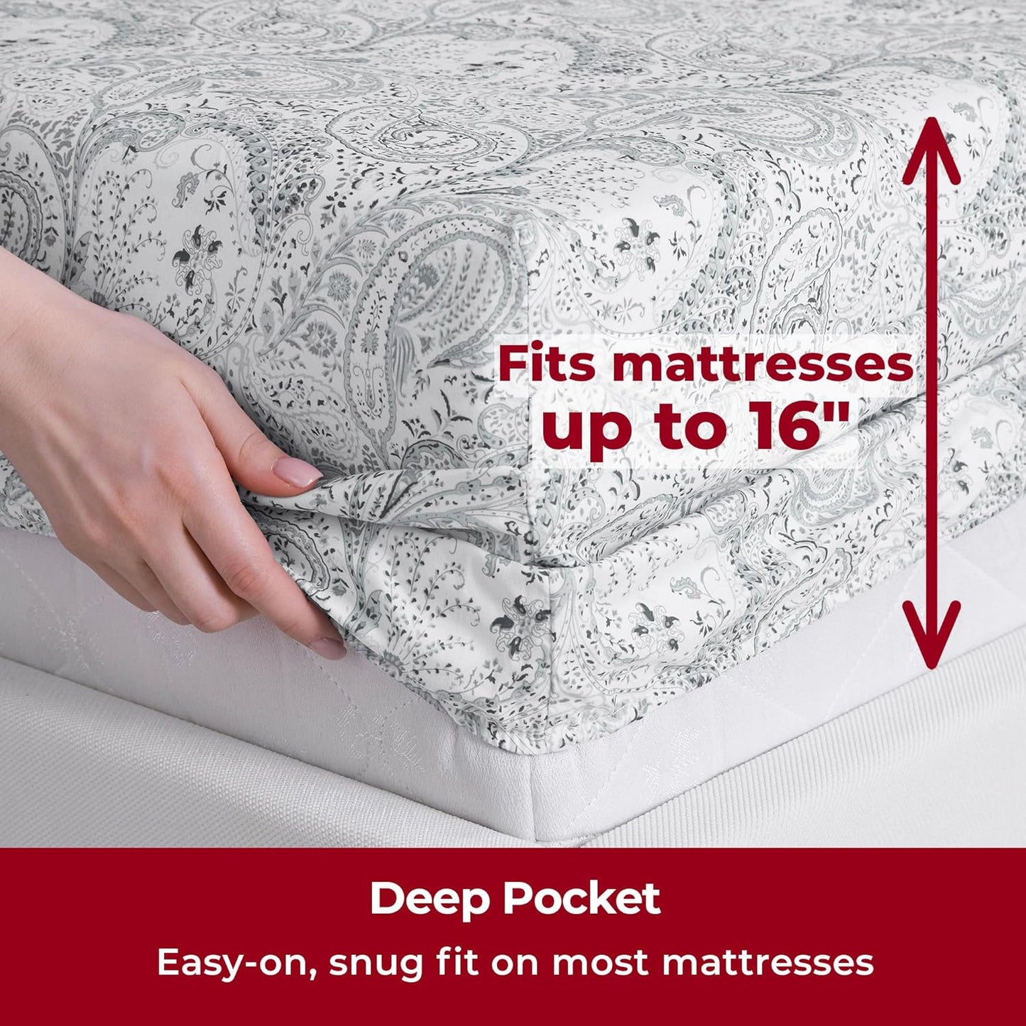 Mellanni Full Sheets Set - 4 PC Iconic Collection Bedding - Hotel Luxury, Extra Soft, Cooling Bed Sheets - Wrinkle, Fade, Stain Resistant (Full, Paisley Gray)