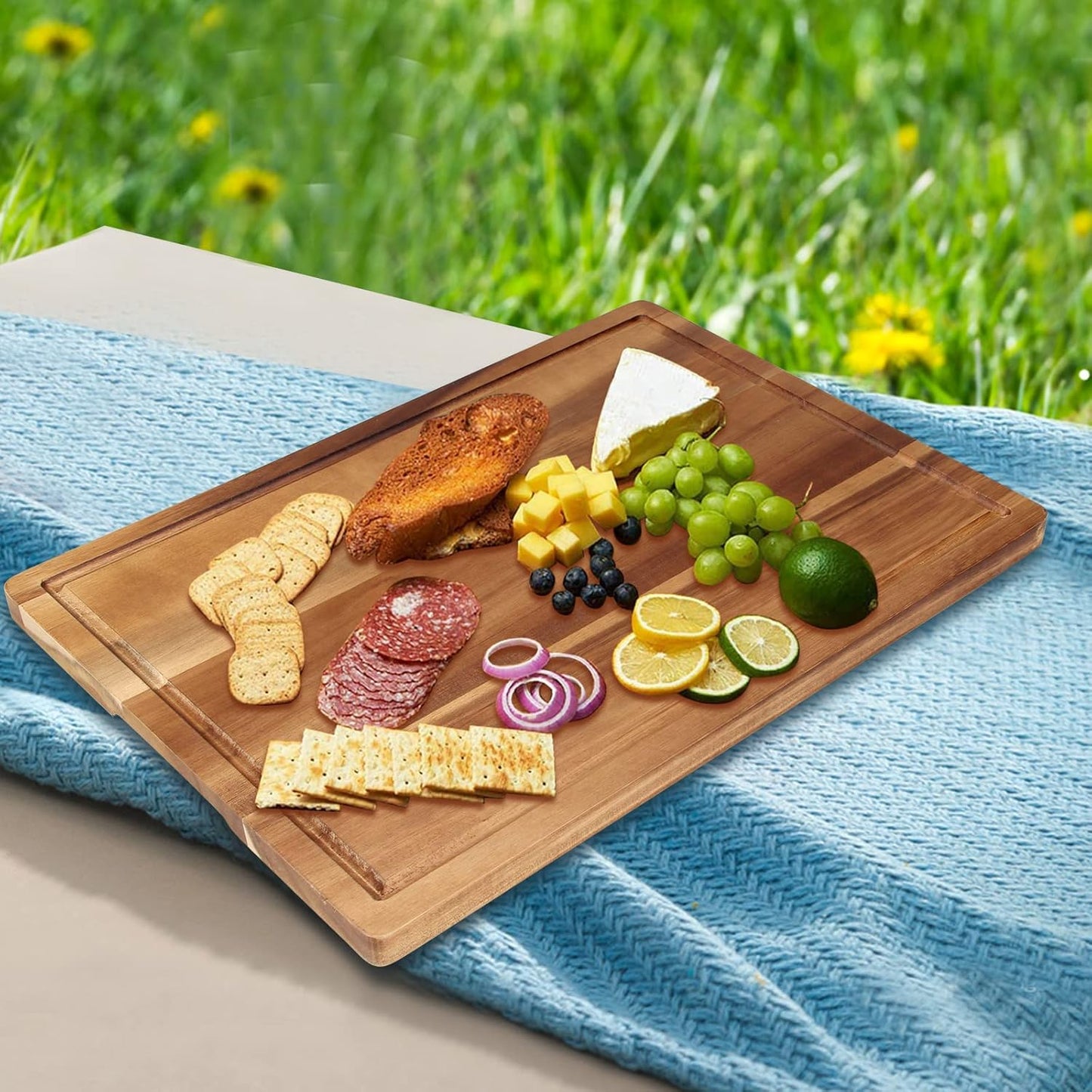 17" Best Solid Acacia Wood Cutting Boards for Kitchen Meat Large Wooden Charcuterie Board Food Non Toxic Hardwood Chopping Boards with Juice Groove Thick Butcher Block Big Bread Serving Cheese Board