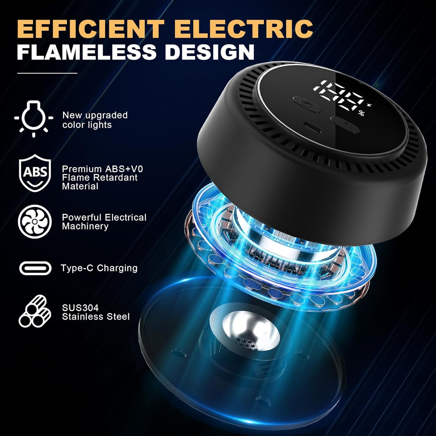 Electric Whiskey Smoker Kit Built-in Lighter with 7 Colorful Lights, Flameless Rechargeable Electric Drink Smoker Kit with 6 Wood Chips – Premium Cocktail Smoker Kit Set for Men, Husband, Dad