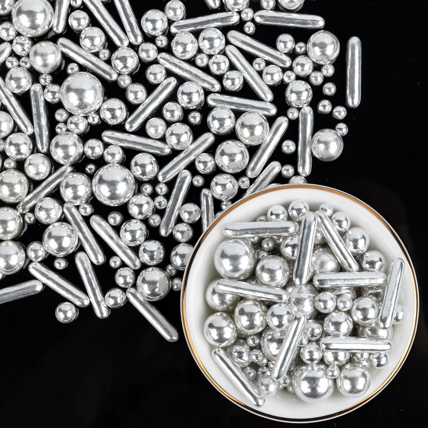 Silver Pearl Sprinkles,Edible Rods Pearl Sprinkles Mix Size,130g/4.58oz,Baking Edible Cake Decorations,Cupcake Toppers,Cookie Decorating Donuts Ice Cream,Holiday,Birthday Wedding Party,Valentines Christmas Supplies