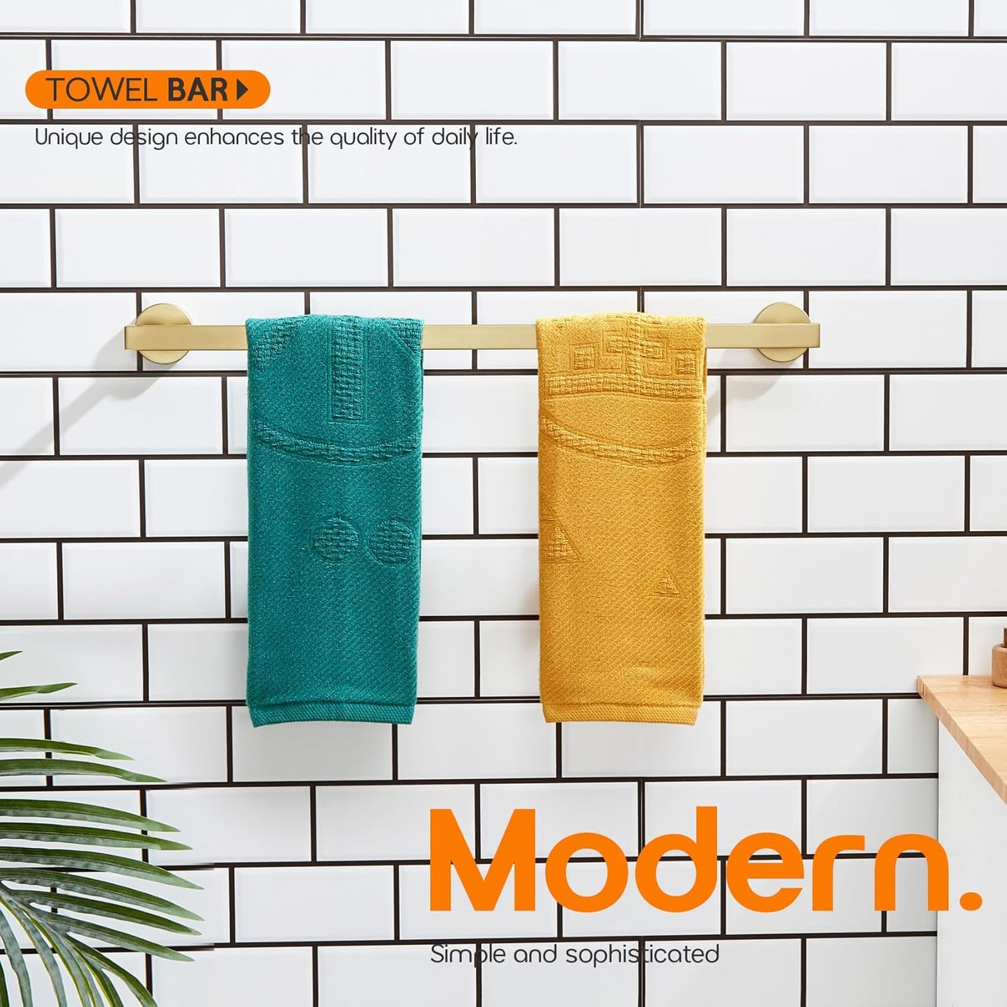 20 Inch Bathroom Towel Bar Bath Towel Rack Kitchen Towel Holder Towel Shelf Wall Mounted SUS304 Stainless Steel Brushed Gold AN4001GD-L20