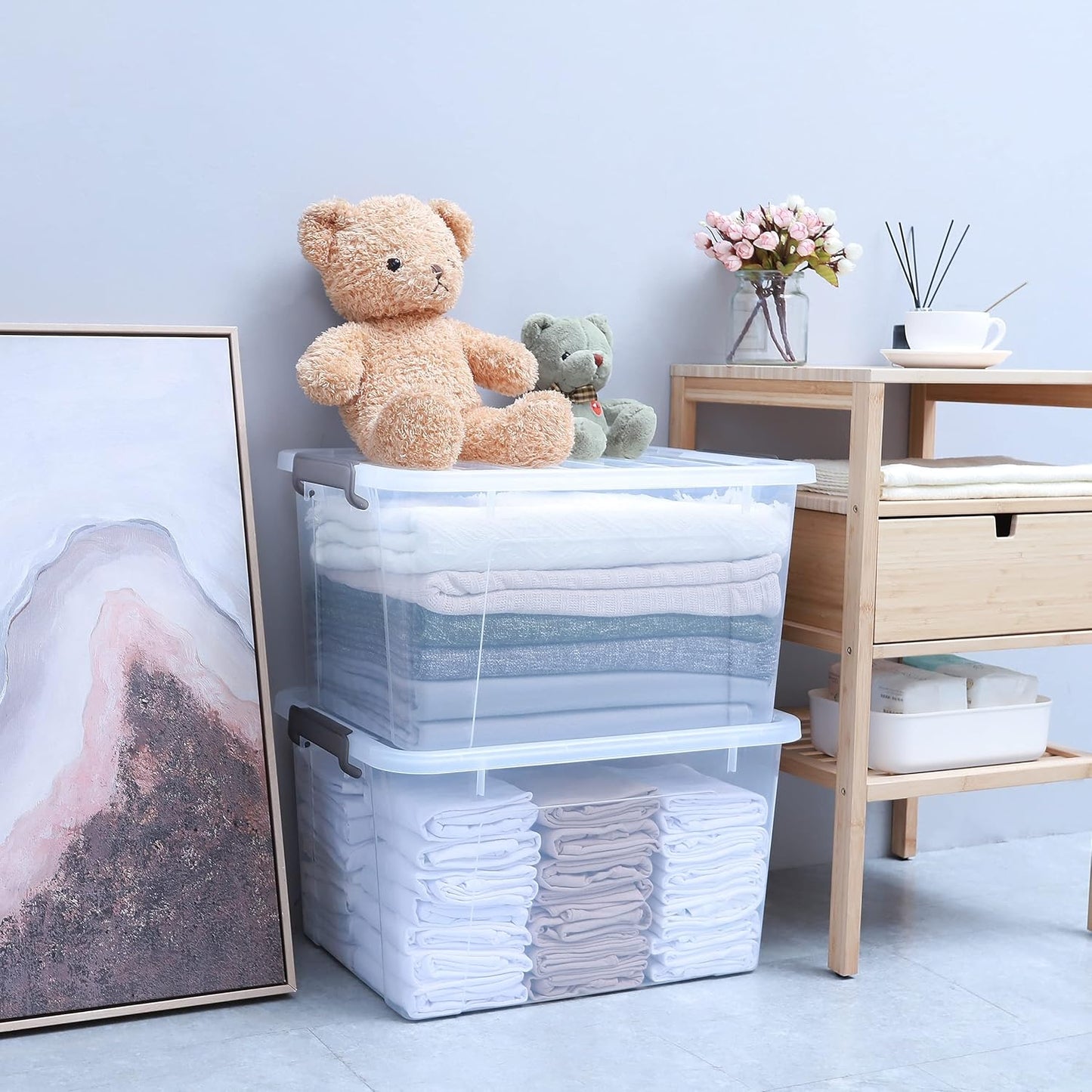 Citylife 44.4 QT Plastic Storage Bins with Latching Lids Stackable Storage Containers for Organizing Large Clear Storage Box for Garage, Closet, Kitchen, 8 Packs