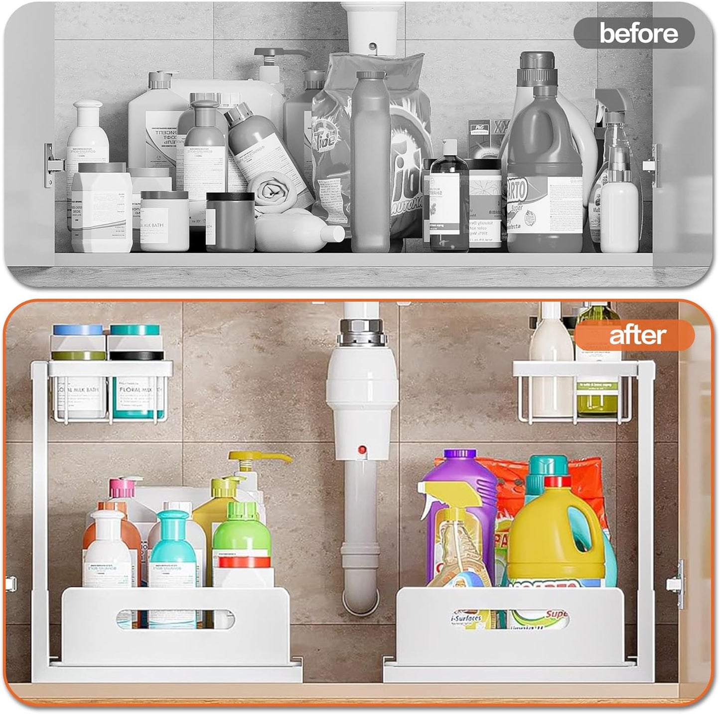 VUSIGN Under Sink Organizer, 2 Tier Pull Out Bathroom Cabinet Organizer, Under Kitchen Sink Organizers and Storage, Under Sink Shelf,2 Pack, White