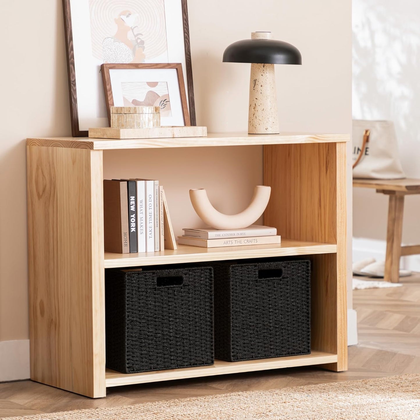 UBBCARE 3 Pack Wicker Basket, 11L×11H×10.5W inch Woven Paper Rope Storage Baskets for shelves, Foldable Cube Storage bin with Handle, Storage Basket for Organizing & Decor, Black