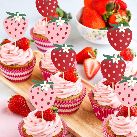 Strawberry Birthday Cupcake Toppers - Strawberry Berry One 1st Birthday Cake Topper,Fruit Themed 1st Party Decorations.Sweet One Cupcake Toppers (Strawberry cake topper)