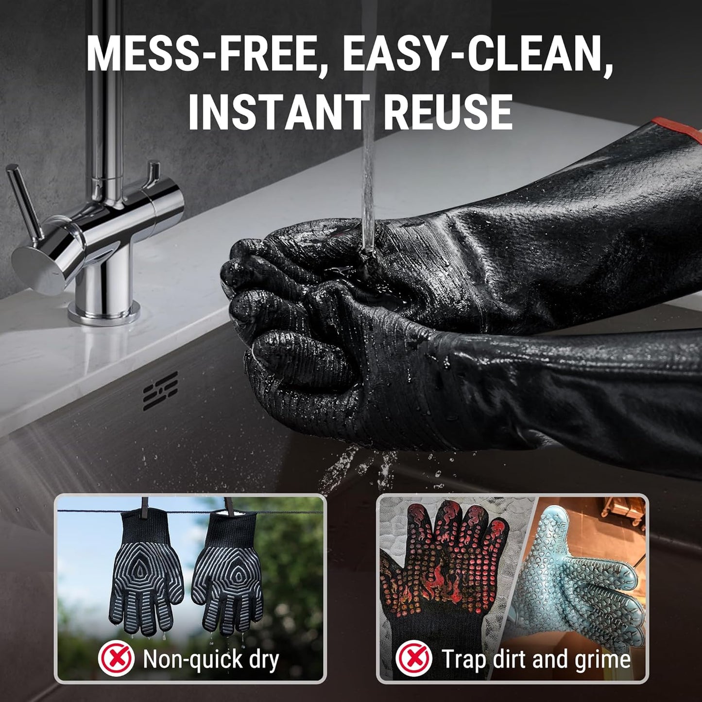 ThermoPro 932°F Heat Resistant BBQ Gloves, 14" Waterproof Oven & Grill Gloves, Oil & Slip-Resistant Neoprene Grill Mitts for BBQ, Fire Pit, Rotisserie, Smoker Accessories Gifts for Men and Women