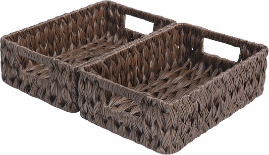 GRANNY SAYS Wicker Baskets with Handles,Small Woven Basket for Storage, Waterproof Storage Basket Organizer,Decorative Storage Boxes for Organing Pantry,Brown Basket,2-Pack,11 1/4''L x 7 1/2''W x 3 1/2''H