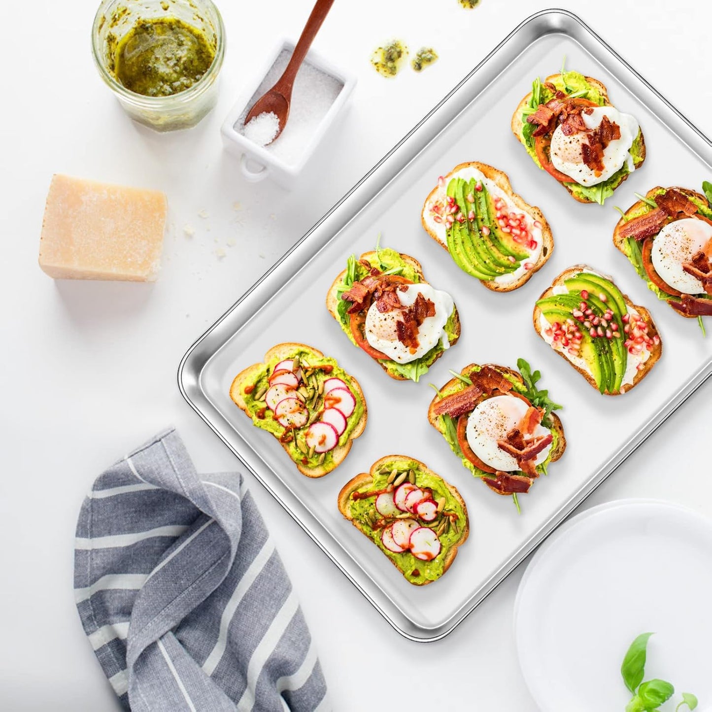 Deedro Baking Sheet with Rack Set [2 Sheets + 2 Racks], Stainless Steel Cookie Half Sheets Baking Pan Oven Tray with Cooling Rack, 17.32 x 12.28 x 1 Inch, Heavy Duty, Non-toxic, Easy Clean