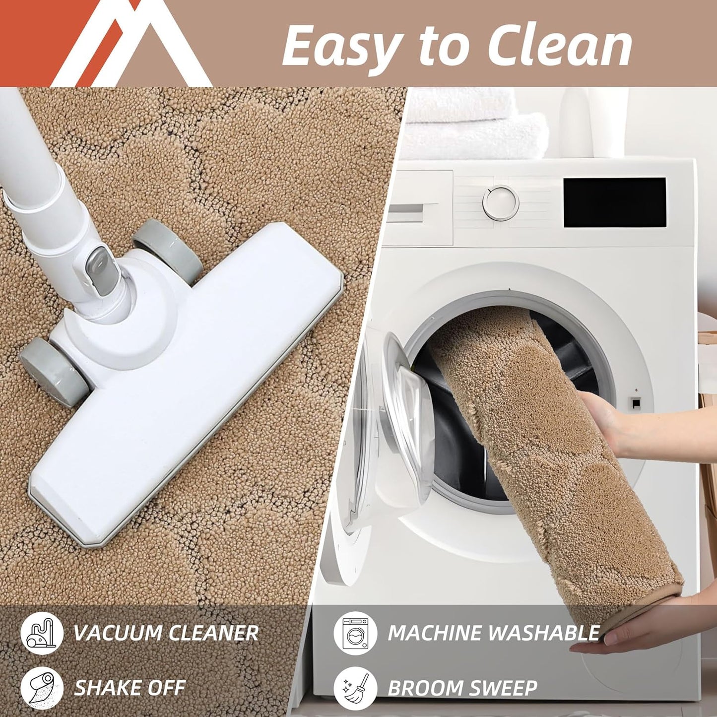 COSY HOMEER-Kitchen-Rugs-Non-Slip-Washable 24"x60" Absorbent Kitchen Runner Rug Polyester Kitchen Mats for Floor Soft Standing Floor Mats for Sink Mat,Hallway,Laundry,Beige