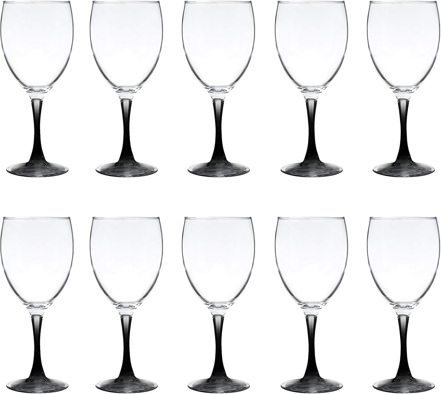 DISCOUNT PROMOS Nuance Wine Glasses by ARC 10.5 oz. Set of 10, Bulk Pack - Restaurant Glassware, Perfect for Red Wine, White Wine, Cocktails - Black