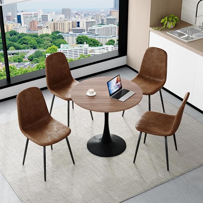 32" Round Dining Table Set for 4, Breakfast Table Set for 4, Round Kitchen Table and Chairs Set for Apartment,Break Room, Bistro,Living Hall, Small Space