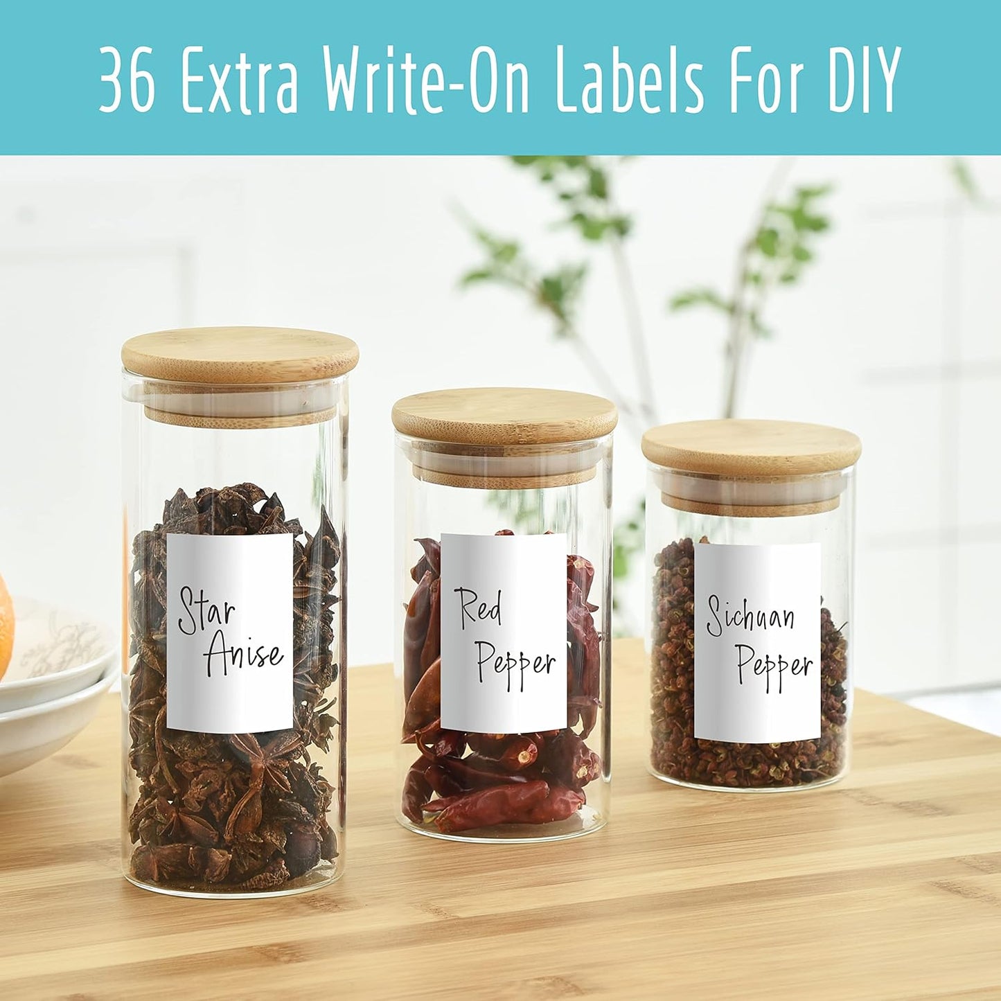 432 Removable Spice Labels, 396 Pre-Printed Herb Seed Seasoning Sauce Oil Vinegar Stickers, 36 Blank Ones, Waterproof Oil&Tear Resistant, No Residue for Kitchen Pantry Containers Jars(White on Black)
