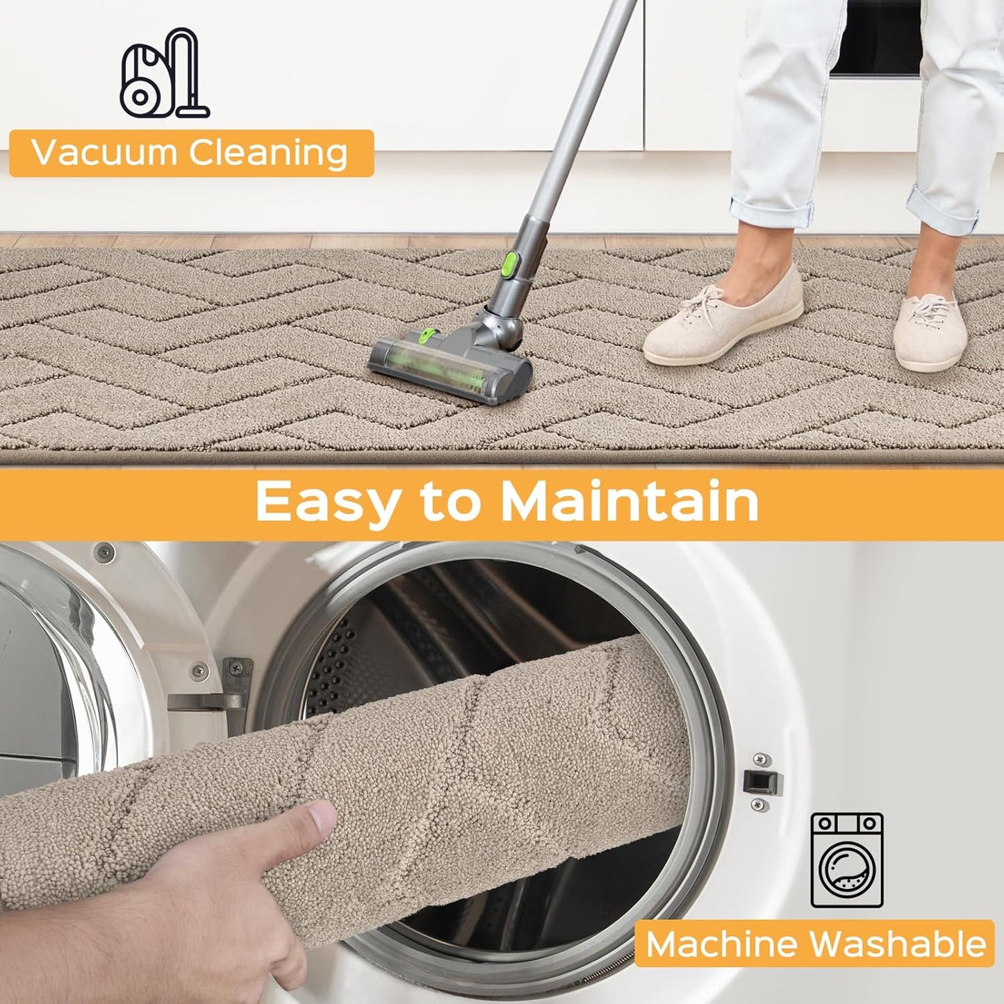 Machine Washable Kitchen Rugs 24" x 84", Non-Slip Kitchen Runner Rugs Mats for Floor, Absorbent Comfort Standing Mats for Kitchen, Sink, Laundry and Hallway, Rolled Packaging, Taupe