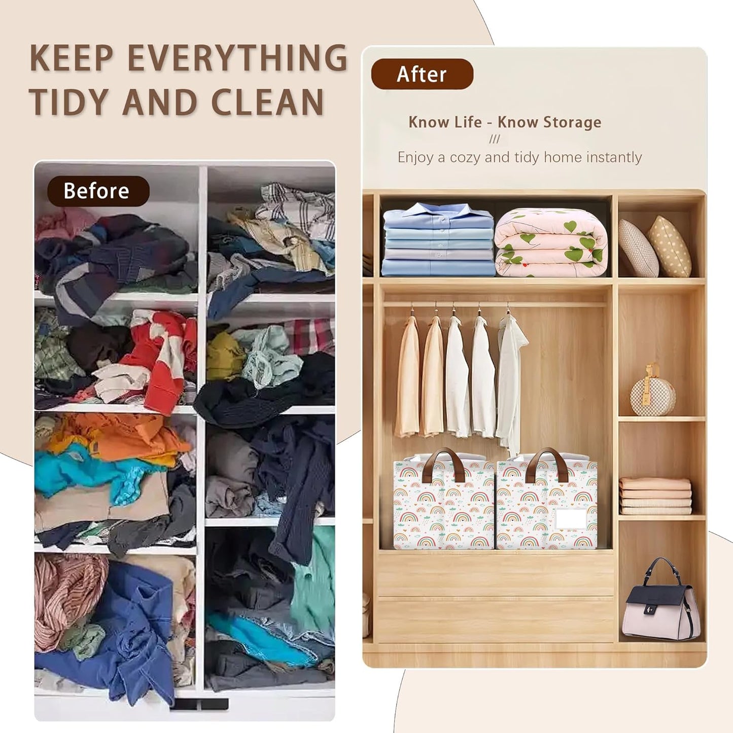 Rainbow Colors Storage Basket Large 17x11.5x10.5 Inche-Collapsible Fabric Organizer Bin with Handles for Kids Room, Nursery, Playroom-Foldable Decorative Hamper with Multicolor Arc Design-Single Pack