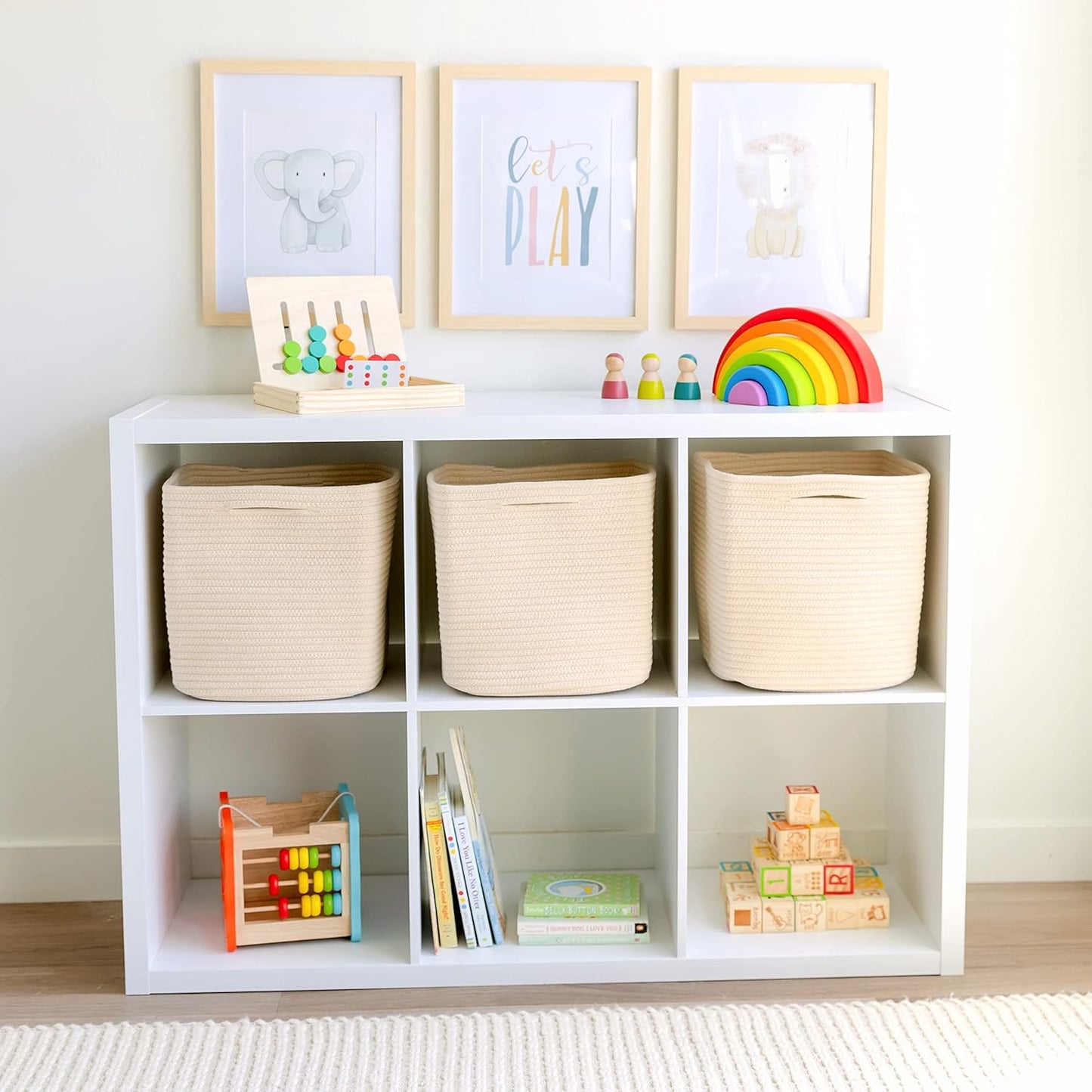 NaturalCozy Storage Cubes 11 Inch Cotton Rope Woven Baskets for Organizing, 3-Pack | Cube Storage Bin | Square Storage Baskets for Shelves Organizer, Classroom, Kids Toy Bins, Closet, Baby Nursery