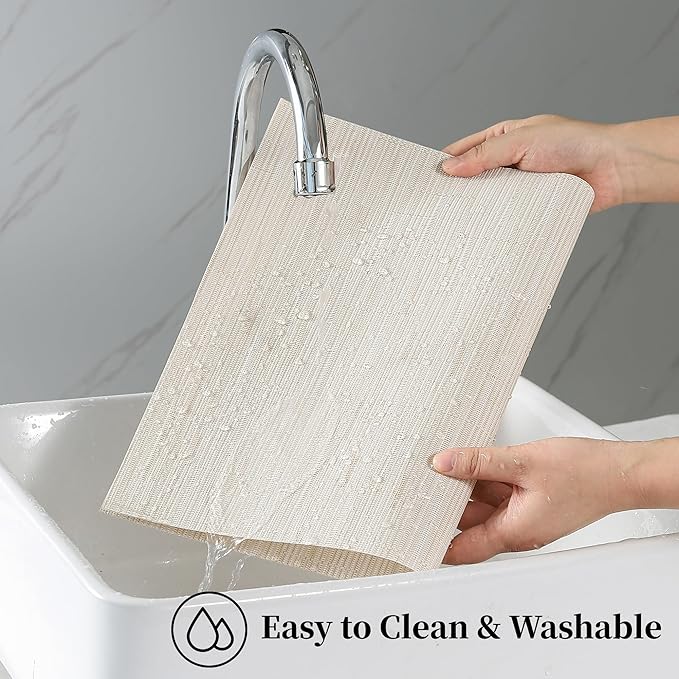 Leetaltree Pale Beige Placemats Set of 6 - Heat Resistant Non-Slip Place mats for Dining Table, Washable Durable PVC Vinyl Woven Table Mats（Pale Beige, 6）