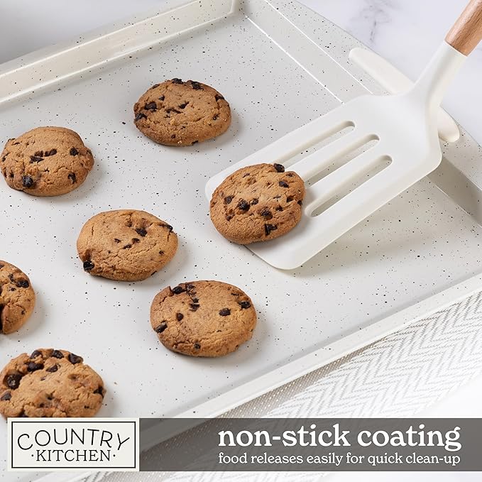 Country Kitchen Nonstick Stackable Bakeware Set - Durable, Easy Release Baking Set, Cream, 14 Pcs