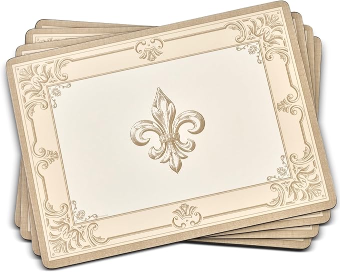 Pimpernel Fleur de LYS Set of 4 Placemats (15.7" x 11.7") – Rectangular Cork-Backed Boards with Decorative Art Print & Lacquer Surface, Heat & Stain Resistant Table Protection