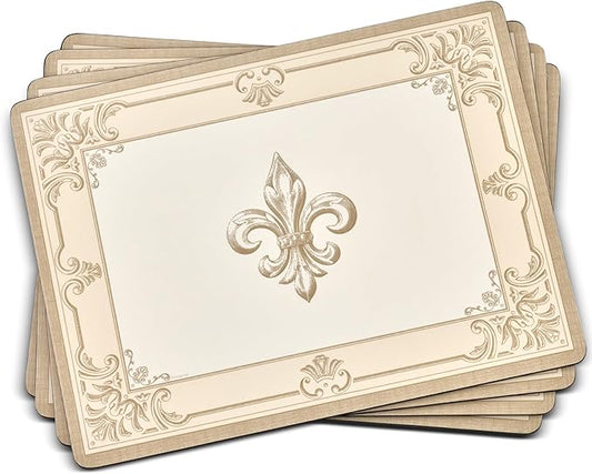 Pimpernel Fleur de LYS Set of 4 Placemats (15.7" x 11.7") – Rectangular Cork-Backed Boards with Decorative Art Print & Lacquer Surface, Heat & Stain Resistant Table Protection