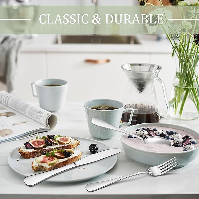 HaWare 48-Piece Silverware Set with Steak Knives, Stainless Steel Flatware Set for 8, Mirror Polished Cutlery Tableware Set, Eating Utensils Include Knife Fork Spoon for Home Kitchen, Dishwasher Safe